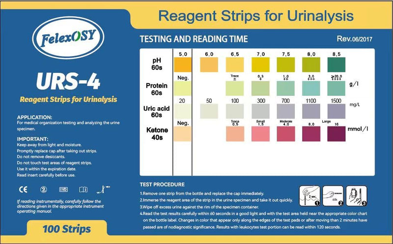 [Australia] - FelexOSY-Urinalysis Test Strips 4 Parameters - 100 Count 