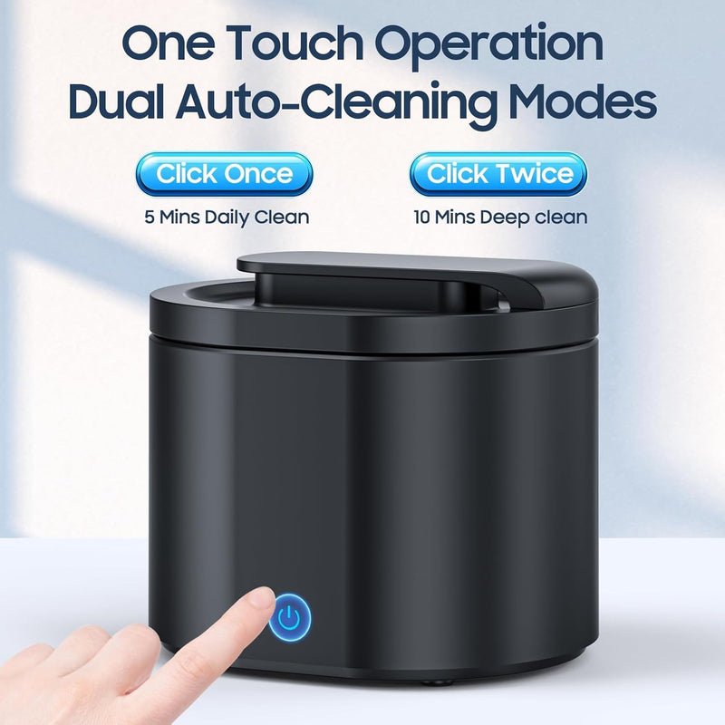 [Australia] - Ultrasonic Retainer Cleaner Machine for Denture: 45000Hz Portable Sonic Dental Cleaning Pod for Mouth Guard 45kHz Black 