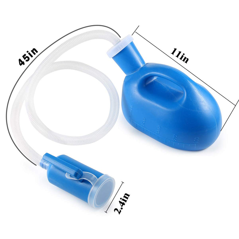 ONEDONE Urinals for Men - Portable Urinal for Men Spill Proof Nighttime Men's Urinal Bottle Male Pee Bottle Urine Bottle 68 OZ for Hospital Home Camping Car Travel 45" Long Hose with Lid (Blue) Blue