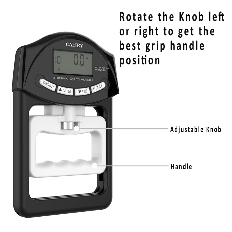[Australia] - CAMRY Digital Hand Dynamometer Grip Strength Gauge Automatic Electronic Hand Grip Strength Capture 198lbs/90kg Black and White Black and White 