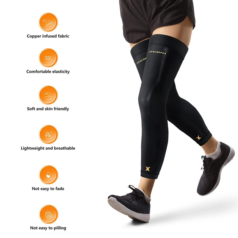 Thx4COPPER Full Leg Compression Sleeves, Anti Slip Long Leg Knee Stabilizer Brace, Knee Thigh Calf Support for Running Basketball Cycling Football, Leg Protection Knee Pain Relief Arthritis Recovery,Men & Women(Pair) X-Small