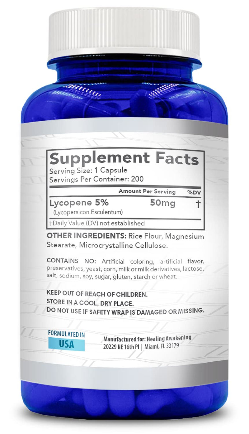 [Australia] - Healing Awakening Lycopene 50mg 200 Vegetarian Capsules (Non-GMO & Gluten Free) 