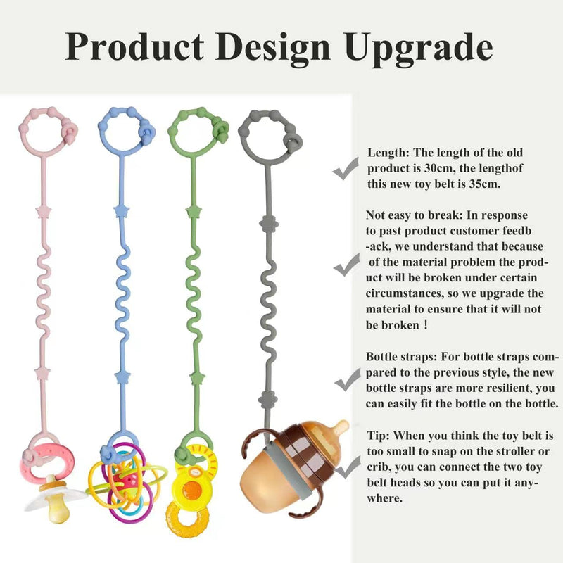 [Australia] - Toy Straps for Baby,RTMOK Silicone Setpacifier Clip,Applies to Car Seat Toy,Teether Toy,High Chair,Stroller Accessories,Baby Toy Clips,Cribs,Rocking Chair Blue+Pink+Grey+Green 