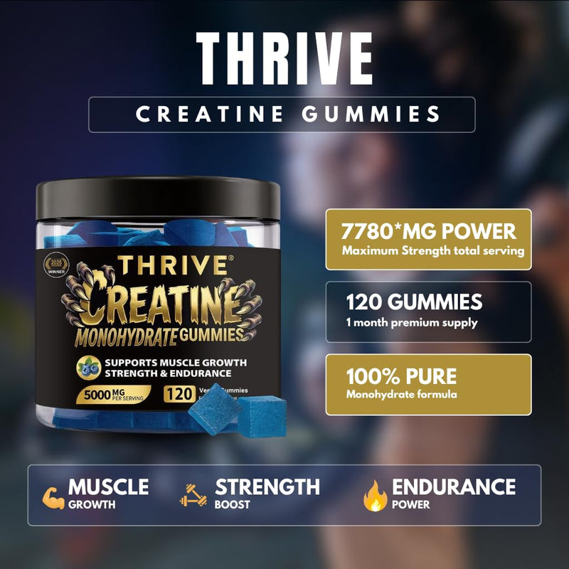 Creatine Monohydrate Gummies 5000mg | 120 High Potency Vegan Gummies (30 Day Supply) | Supports Muscle Growth, Strength & Endurance with L-Taurine, Betaine Anhydrous & Alpha GPC | for Men & Women Creatine Monohydrate