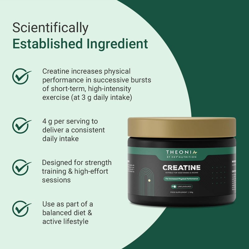 Theonia Creatine Monohydrate Powder - 30 Servings - 100% Pure Creatine | Unflavoured - Vegan - Supports Strength, Power & Muscle Recovery