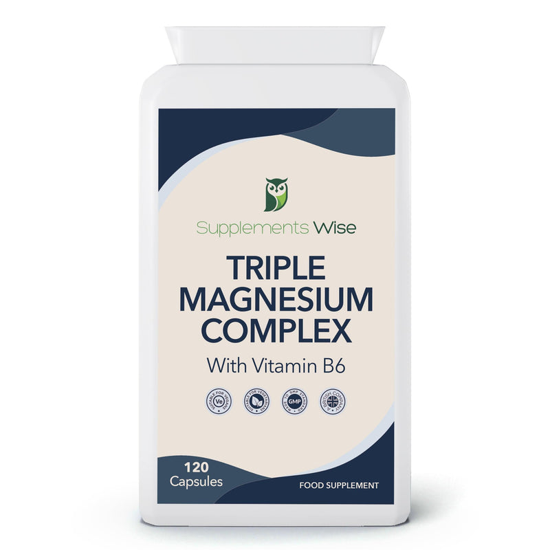 Triple Magnesium Complex - 3 in 1 Blend - Bisglycinate, Malate and Taurate with Vitamin B6 - Magnesium Complex Supplements Suitable for Women and Men - 120 High Strength Capsules