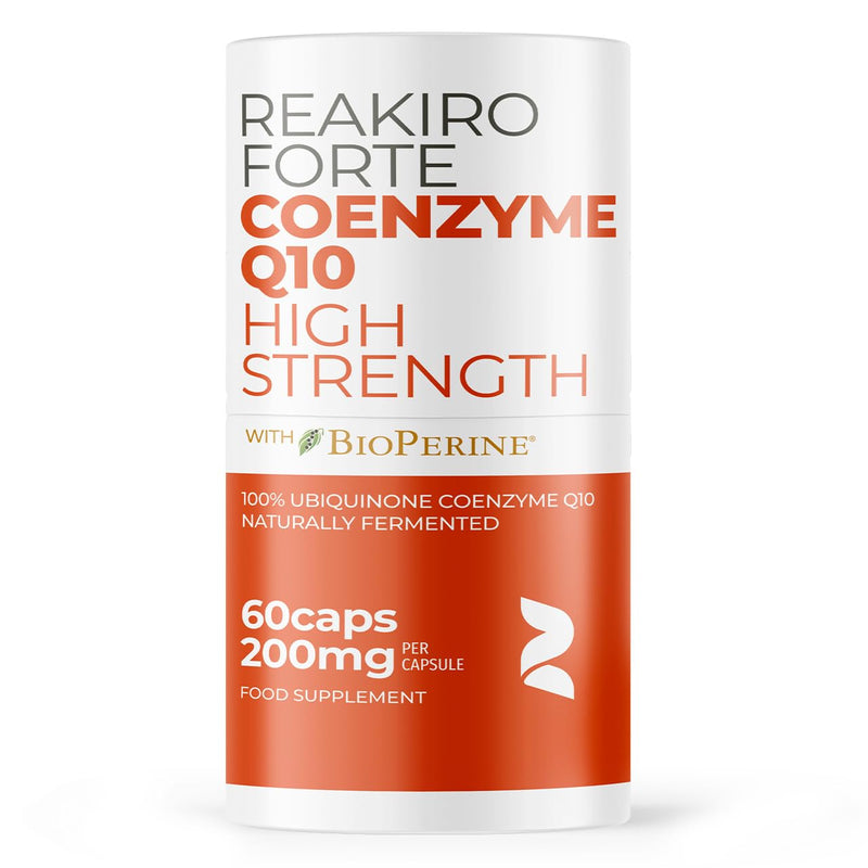 Reakiro Forte Coenzyme Q10 200mg of CoQ10 per Capsule, 60pcs I High Strength Naturally Fermented Co Enzyme Q10 Supplement with BioPerine I Expertly Crafted for Optimal Energy and Vitality 60 count (Pack of 1)