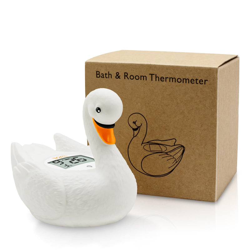 b&h Baby Bath Thermometer, White Swan Shaped Baby Safe Floating Bath Thermometer - Easy to Read Screen - Reliable Temperature Readings