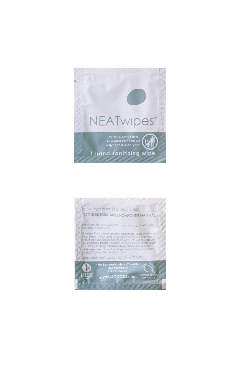 [Australia] - NEATwipes Hand Sanitizing Wipes | Travel Size | Disposable Wet Wipe & Planet Friendly | Lavender Essential Oil & Soothing Aloe | 24 Individually Wrapped Wipes per Package 24 Count (Pack of 1) 