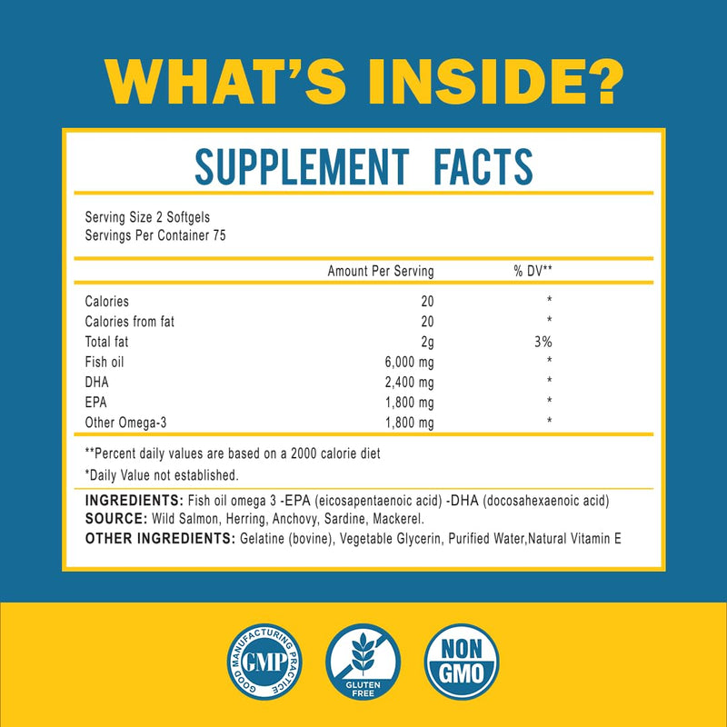 [Australia] - Omega 3 Fish Oil with Maximum EPA DHA - Supports Brain, Liver, Heart & Immunity - Made in The USA - 150 Softgels 