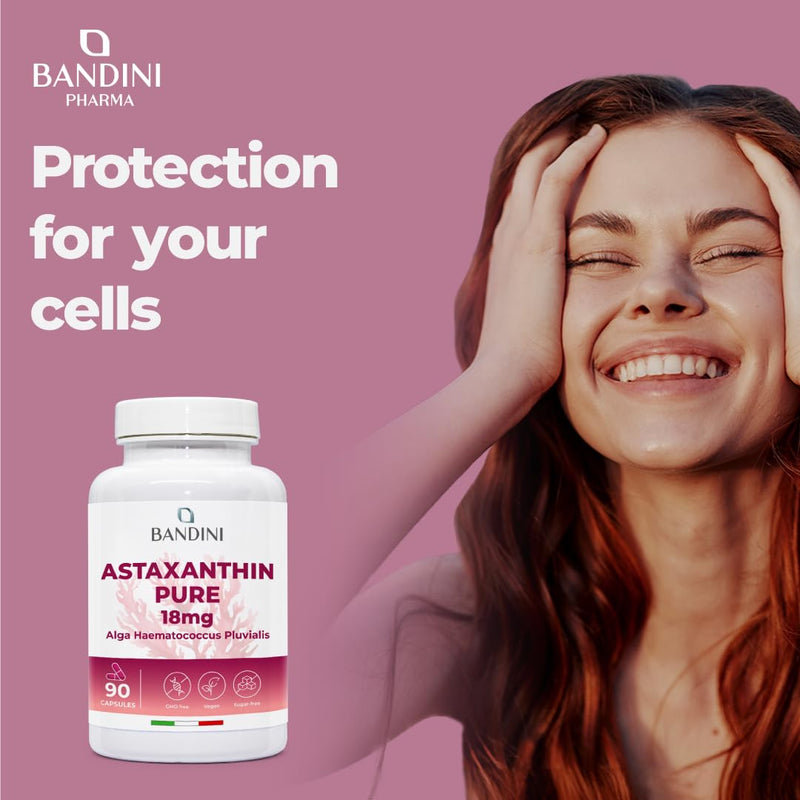 Bandini® Pure Astaxanthin 18 mg per capsule | 90 capsules - 3 months' supply | Powerful natural antioxidant from Haematococcus Pluvialis algae - Natural Astaxanthine, Magnesium stearate-free, GMO-free