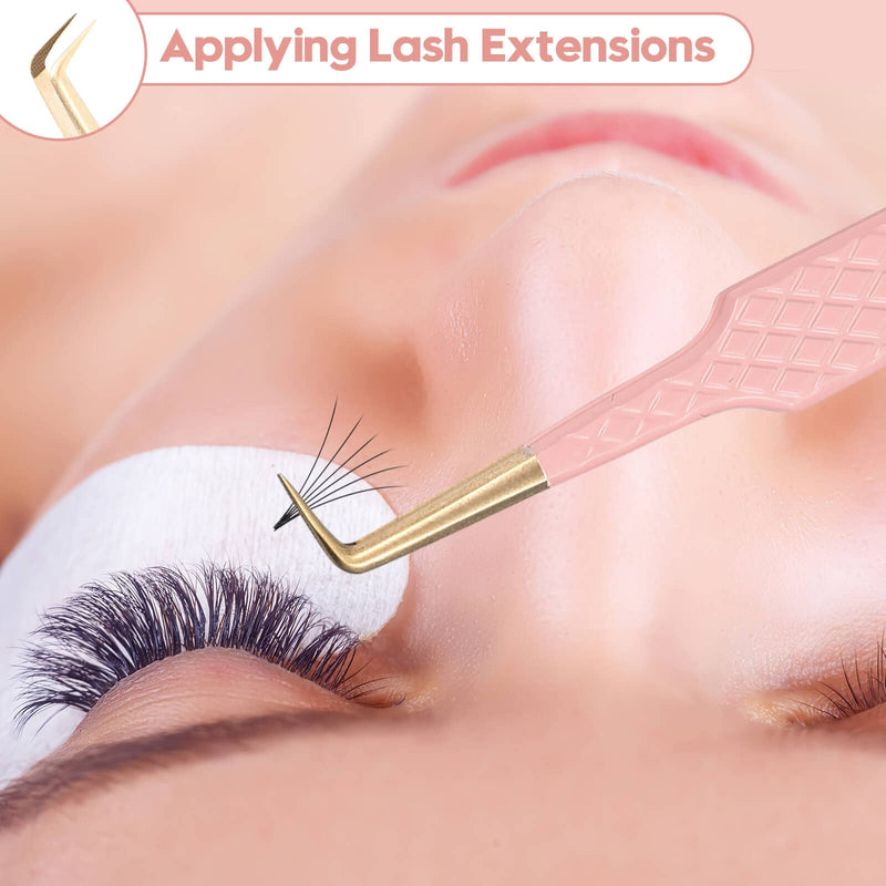 Ms.Queen Eyelash Extension Tweezers Set,Fiber Tip Volume Tweezers Curved 45 90 Degree Angled Tip Lash Tweezers for Mega Volume Mink Lashes 5PCS SET 5pcs Tweezers Set/M018