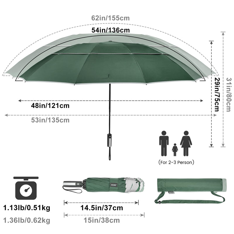 G4Free 54 + 62 Inch Large Golf Umbrella Compact Reverse Travel Umbrella Windproof for Rain Double Canopy Automatic Open Close With Reflective Stripe