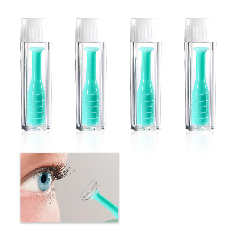 [Australia] - Pack of 4 Contact Lens Insertion Aid, Contact Lens Sucker Soft Lenses, Contact Lens Insertion Aid with Bottle, Universal Lens Applicator and Remover (Green) 