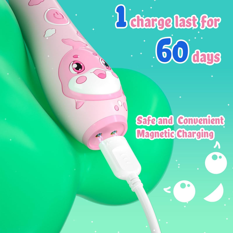 [Australia] - SEAGO Kids Electric Toothbrushes Rechargeable, Toddler Electric Toothbrush with Magnetic Charging, LED Observing Light, 8 Toothbrush Heads for Ages 2-4-6 Boys Girls (Pink) Pink 