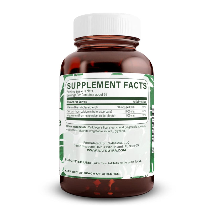 Natural Nutra Cal-Mag Citrate with Vitamin D3,1000/500 mg Complex, Strengthen Bone Density, Muscle and Nerve Health, Help Maintain Healthy Teeth, Highly Bioavailable Sources, 250 Vegan Tablets 250 Count (Pack of 1)