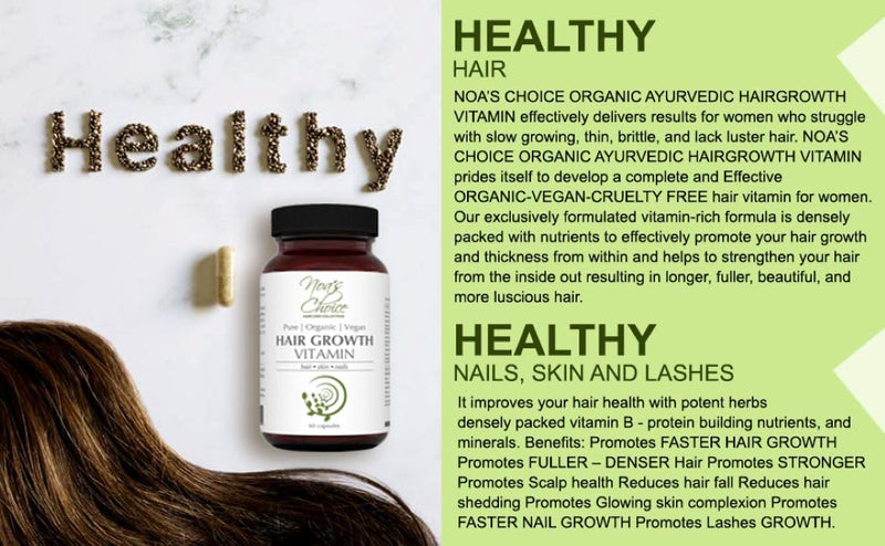 Maximum Slim Noa's Choice Organic Ayurvedic Hairgrowth Vitamin Healthy – Thicker -Stronger & Faster Growing Hair, 60 ct