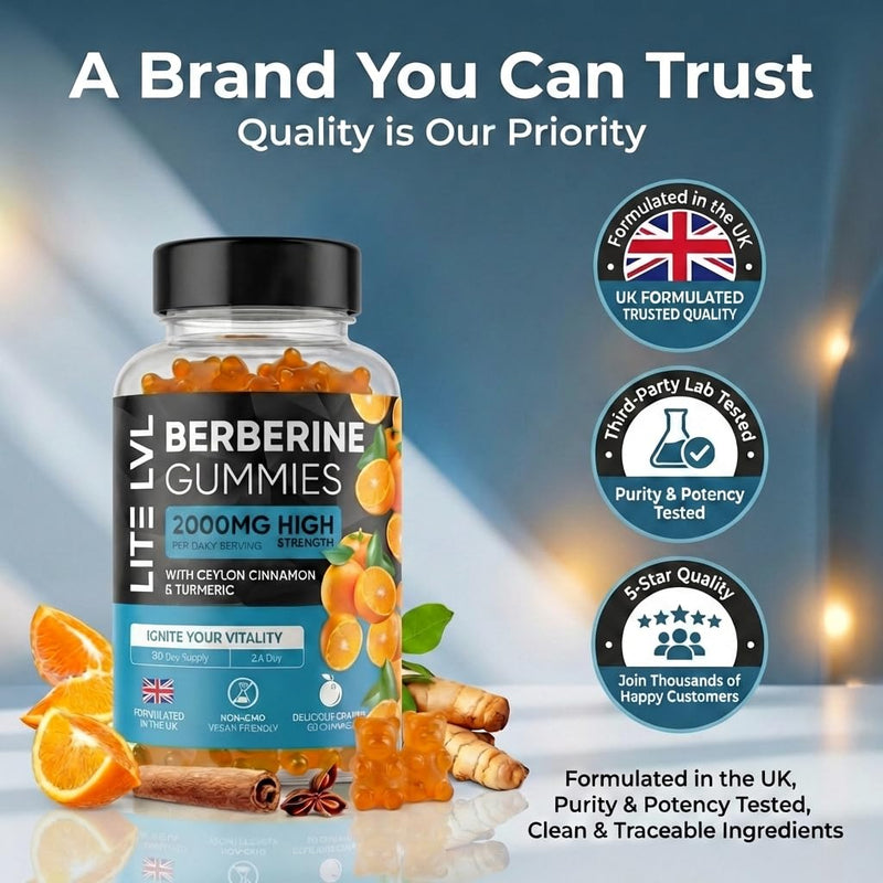 LITE LVL 60 x Berberine Gummies 2000mg with Ceylon Cinnamon & Turmeric – Berberine Supplement for Men and Women.