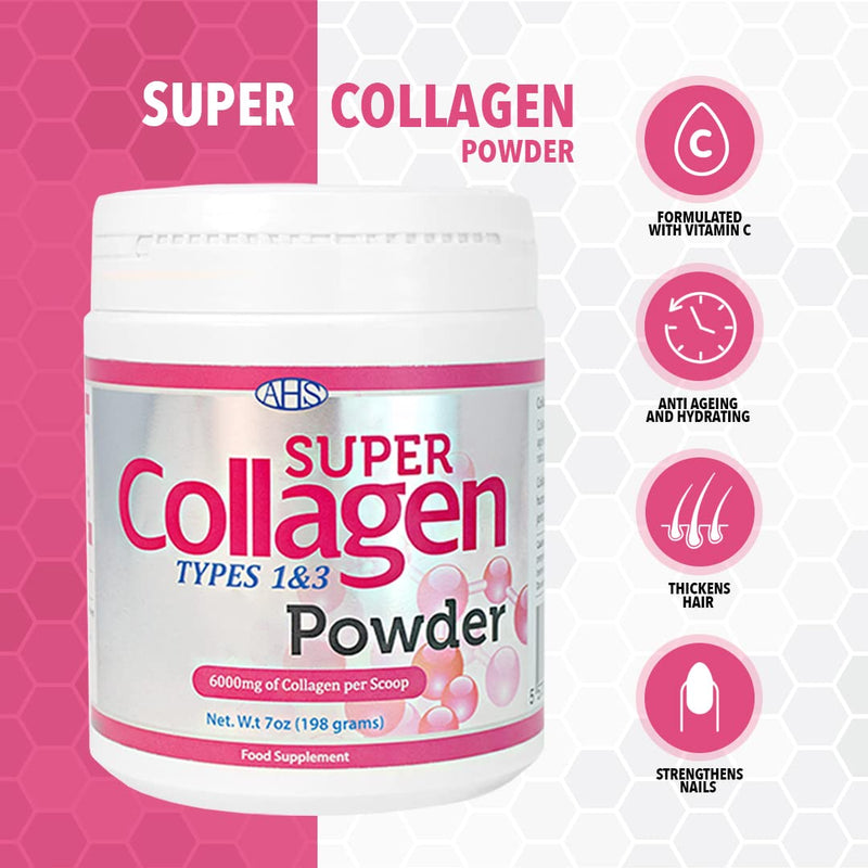 AHS Super Collagen Powder 198g/7oz - 6000MG Per Scoop - Unflavoured