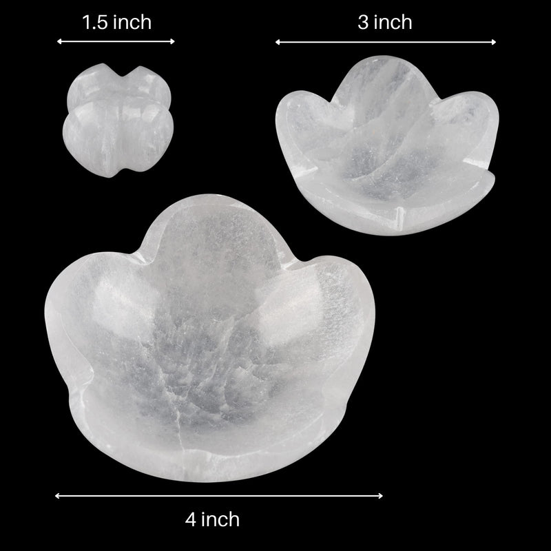 Wish Well Selenite Bowl for Crystal Charging, 4" Lotus Flower Crystal Bowl | 3 pc Lotus Flower Bowl for Cleansing Healing Stones, Protection Crystals, Spiritual Gifts & Decor, Crafted in Morocco 4" Lotus Flower Bowl