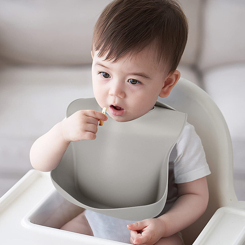 [Australia] - Silicone Bibs for Babies & Toddlers Set of 3, Silicone Baby Bibs for Boy and Girl, Adjustable Soft Waterproof Bibs 