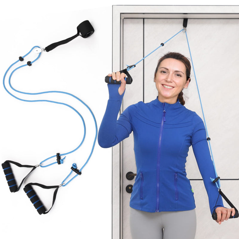 Shoulder Pulley Over The Door Physical Therapy System, Exercise Pulley for Physical Therapy, Alleviate Shoulder Pain and Facilitate Recovery from Surgery（Iron Pulley, Big Door Anchor） Blue