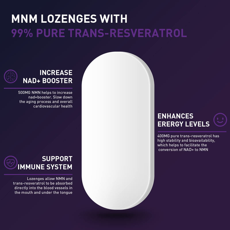 Trans-Resveratrol & NAD+ 900mg, Enhanced with Black Pepper for Max Absorption, 120 Fast-Acting Lozenges for 4 Month Supply (120 Count (Pack of 1)) 120 count (Pack of 1)