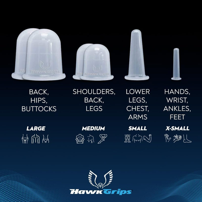 [Australia] - HawkGrips 6-Piece Cupping Kit for Massage Therapy, with 4oz HawkHydro-Water Based Massage Emollient, Deep Tissue Massage, Premium Silicone Cupping Set and Free 2-Hour CEU-Eligible Course 
