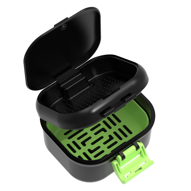 Denture Bath Case Leak Proof, Travel Denture Cup for Soaking Dentures & Retainer, Retainer Cleaner Case, Upgraded Double-Layer False Teeth Container with Strainer, Black+Light Green.