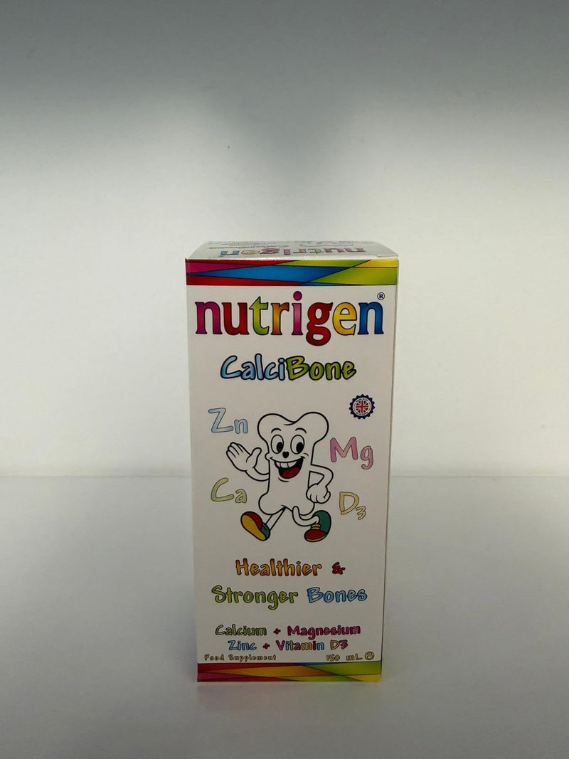 Nutrigen Calcibone Liquid for Children – Healthier and Stronger Bones – Contains Calcium, Vitamin D, Magnesium and Zinc Essential for The Bone Health. Strawberry Flavoured 150 mL.