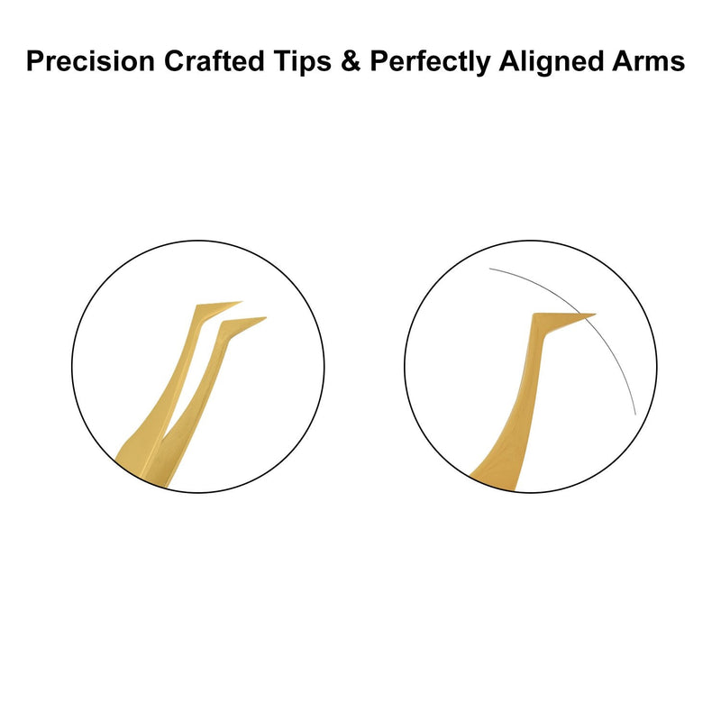 12cm Professional Golden Tweezers for Eyelash Extension Hand Crafted Japanese Stainless Steel Precision Tweezers (L-Shape Tip.) L-Shape Tip.