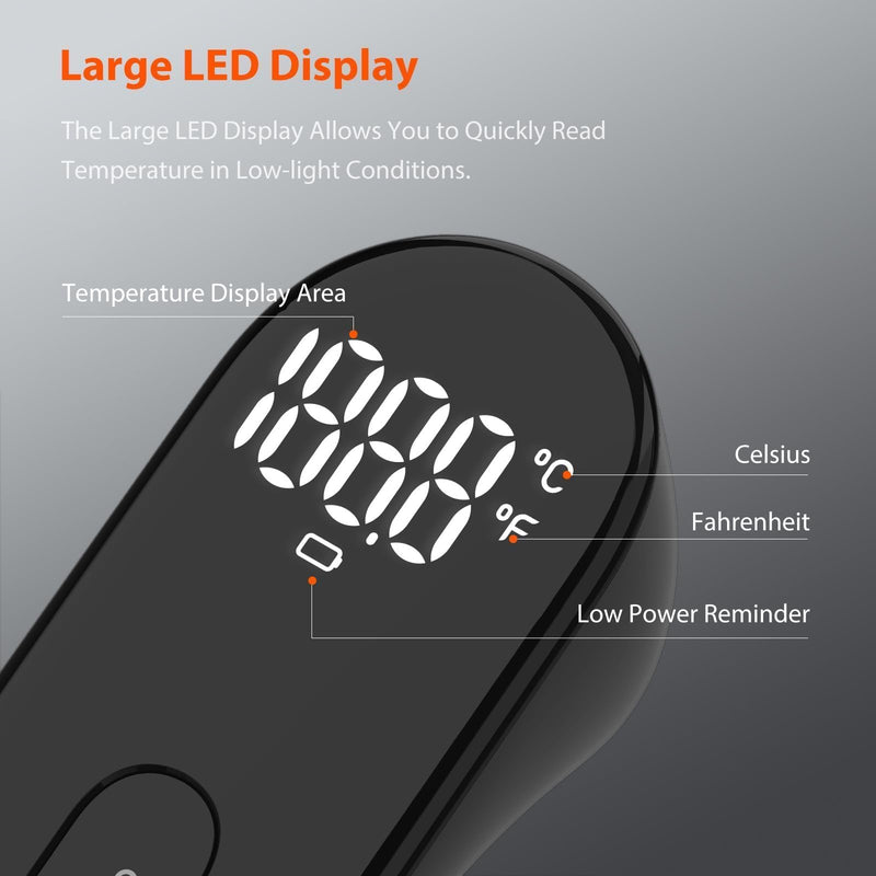[Australia] - iHealth No-Touch Digital Forehead Thermometer for Adults, Babies, Kids, 3 Ultra-Sensitive Sensors, Quiet Vibration Feedback, Large LED Digits, Easy to Use for Home, PT3 Black 