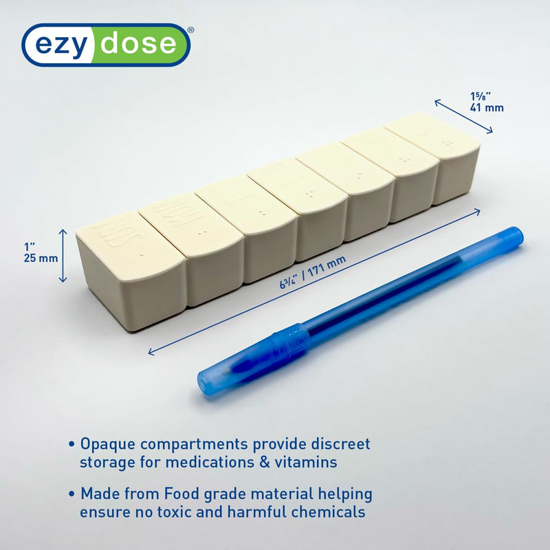 Ezy Dose Weekly (7-Day) Pill Organizer, Medicine Planner, Black & Cream | Daily Vitamin & Supplement Medicine Case, Pop Up Compartments, Embossed Matte Design, Travel-Friendly, BPA-Free, 2-Pack Cream & Black