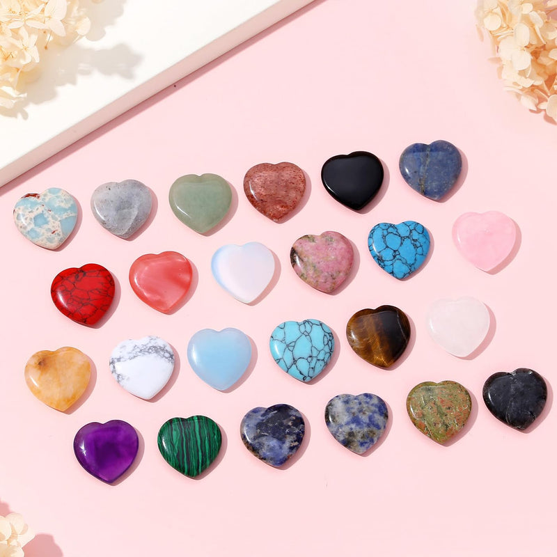 DUQGUHO 1 Inch Hearts Crystals and Healing Stones, Stocking Stuffers Teen | Reiki Gems Healing Crystals Set, Polished Gemstones Spiritual Gifts for Women 24 PCS 24 Colors