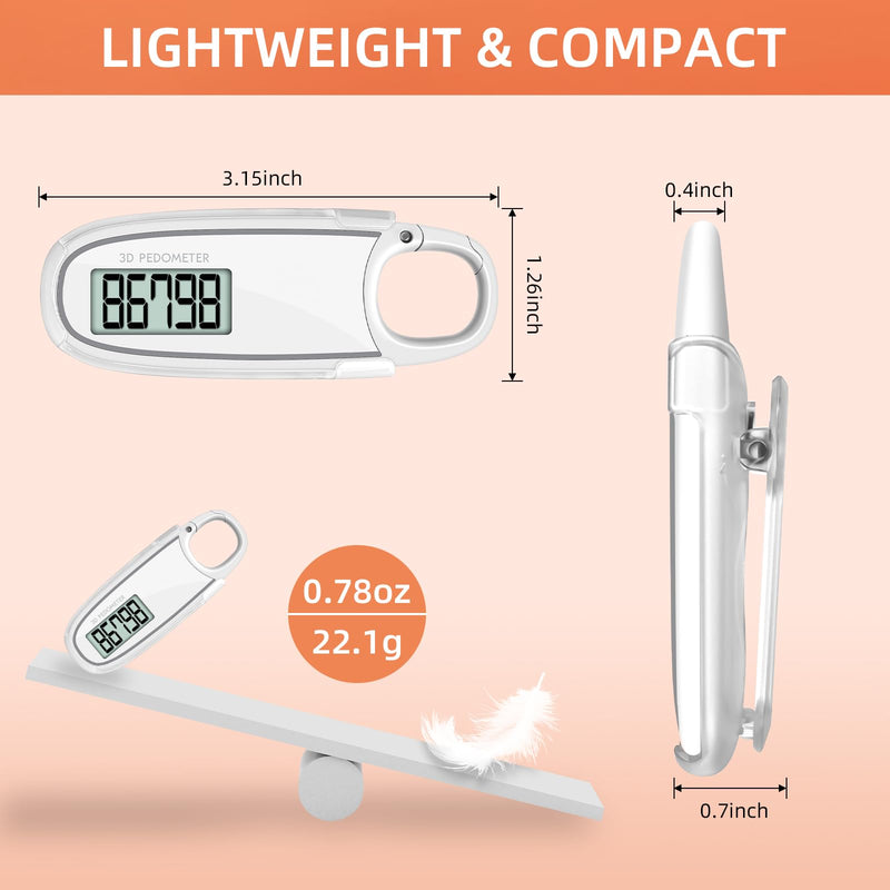 [Australia] - Digital 3D LCD Pedometer, Black, Compact Electronic Step Counter with Display Screen, Fitness Activity Tracker White 