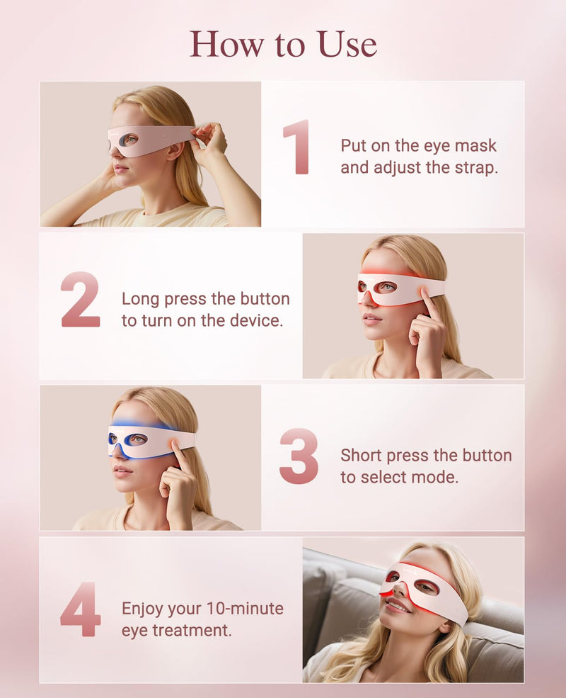 Red Light Therapy for Eyes, Wireless Under-Eye Red Light Therapy Mask with Timing Function, 3 Modes for Eyes Bags, Dark Circles, Fine Lines, Rechargeable Home Skincare Eye Mask