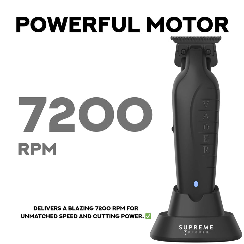 [Australia] - Supreme Trimmer Vader ST3778 – Professional Cordless Barber Liner & Detailer | 210 Min Runtime, 7000 RPM Motor, Zero Gap DLC T-Blade, USB-C Fast Charging | Beard, Hair & Body Black 