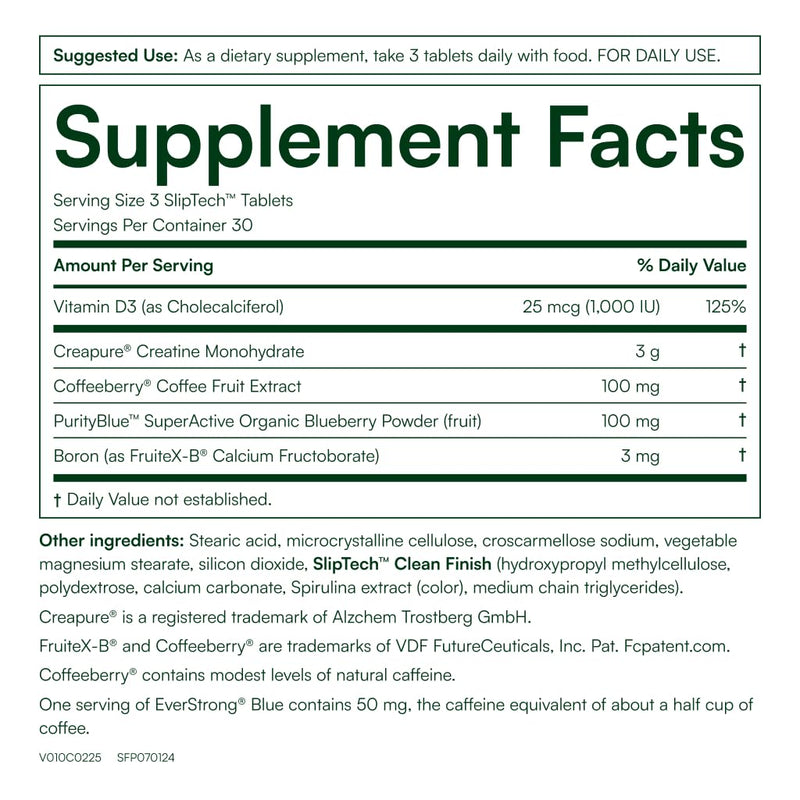 Purity Products EverStrong Blue Strength Building + Brain Support | w/Muscle Matrix Blend ft. Creatine Monohydrate + More, PurityBlue Organic Blueberry Complex, 1000 IU Vitamin D3 - 90 Tablets