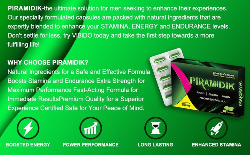 NEW PIRAMIDIK 10 Pills 650mg - Stronger & Harder Enhanced Strength & Firmness for Men - Designed to Boost High Stamina, Performance & Natural Male Enhancing Food & Herbal Supplement