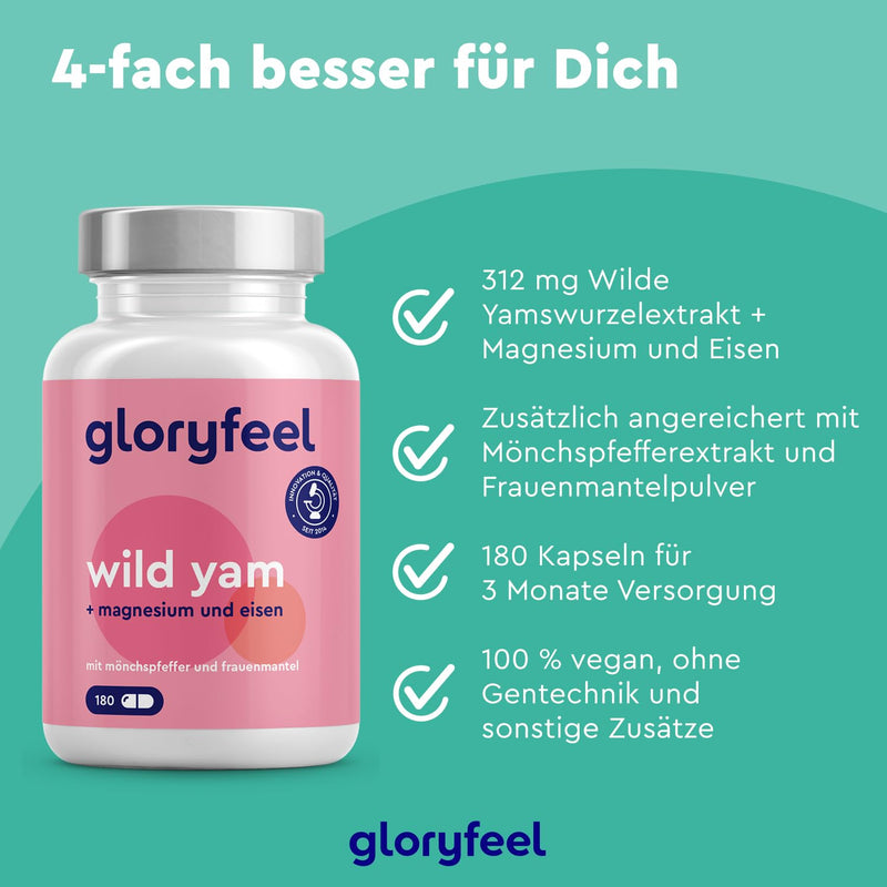 [Australia] - Wild Yam + Chasteberry + Lady's Mantle - 180 Capsules - Plus Magnesium & Iron - High-dose extract from the yam root 