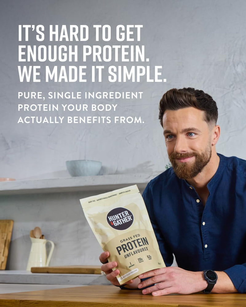 Hunter & Gather Grass Fed Beef Protein Powder 400g | 20g Protein per Serving | No Artificial Sweeteners or Fillers | Lean Muscle Growth | Dairy Free | Naturally Easy to Digest Unflavoured