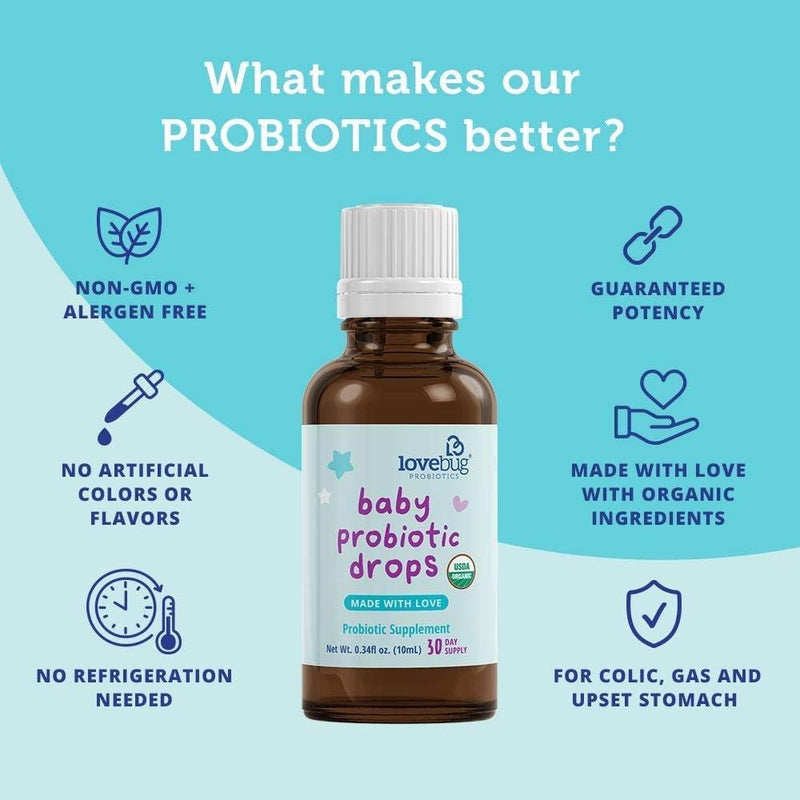 [Australia] - Lovebug Award Winning USDA Organic Probiotic for Infants & Babies | Helps with Colic, Reflux, Diarrhea, Constipation & Gas | Multi-Strain 5 Billion CFU | Liquid Drops | Ages 0-24 Months 0.34 Fl Oz (Pack of 1) 