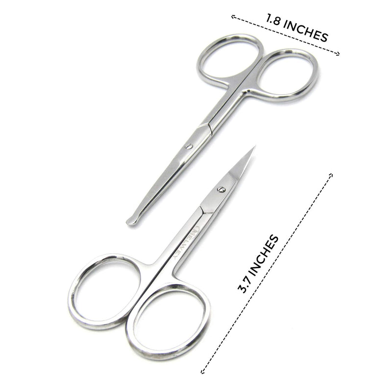Pack of 2 Curved & Rounded Blunt Tip Stainless Steel Small Scissors for Eyebrows & Eyelashes, Beard Trimming & Moustache, Baby Nails, Nose & Facial Hair Curved & Round Tip