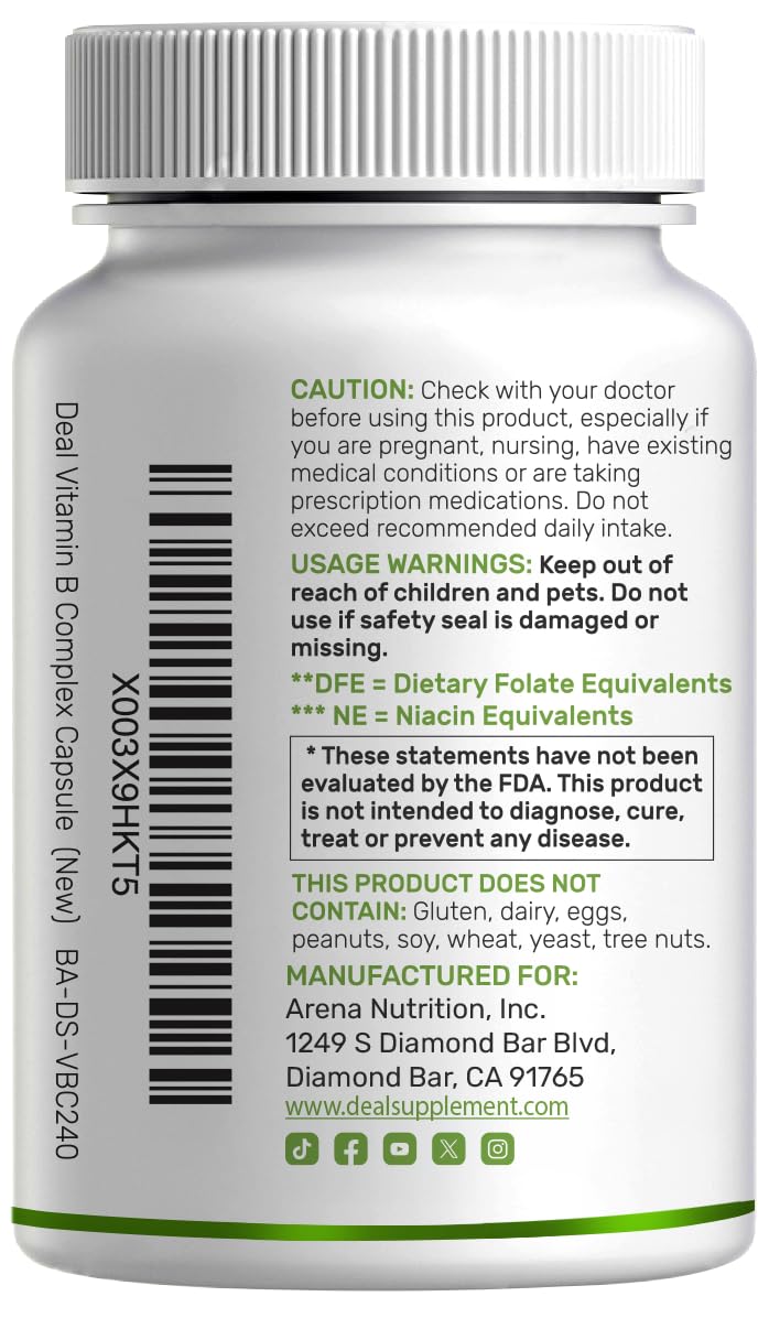 Bioactive Vitamin B Complex for Men & Women, 240 Veggie Capsules - Methylated B Complex & Esterified Vitamin C – High Potency & Easy Absorption – Immune, Energy & Metabolism Supplement – Non-GMO