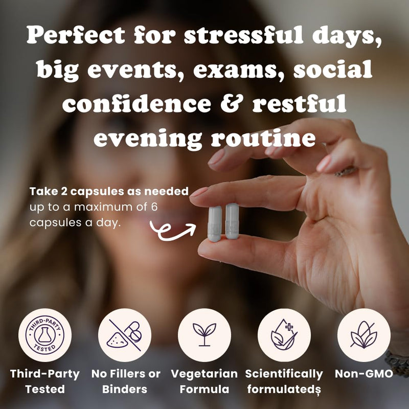 Calmee Natural Calm & Relaxation Support Supplement - 30-Day Supply - with Ashwagandha, Lactium, Holy Basil & Vitamin B6 for Normal Psychological Function, 60 Vegetarian Capsules 60 count (Pack of 1)