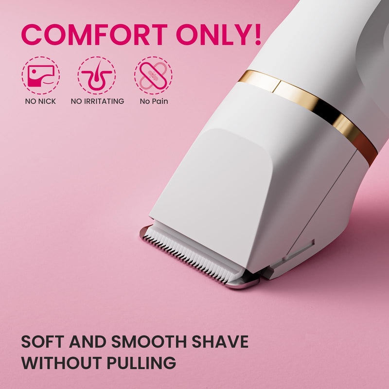 Electric Razors for Women, 5-in-1 Wet/Dry Bikini Trimmer with USB Charge Dock, Deluxe Facial Hair Removal, Wet/Dry Body Shaver for Nose Eyebrows Beard Underarm Leg Arm, IPX7 Waterproof (White) White