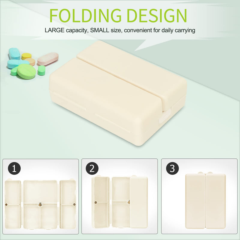 FYY Travel Pill Organizer,7 Compartments Large Pill Box Medicine Case-Beige | Easy to Use, Privacy Protection,Magnetic Foldable Large Pill Case for Purse or Pocket to Hold Vitamins,Supplements,Medication Large (1 Piece) Beige