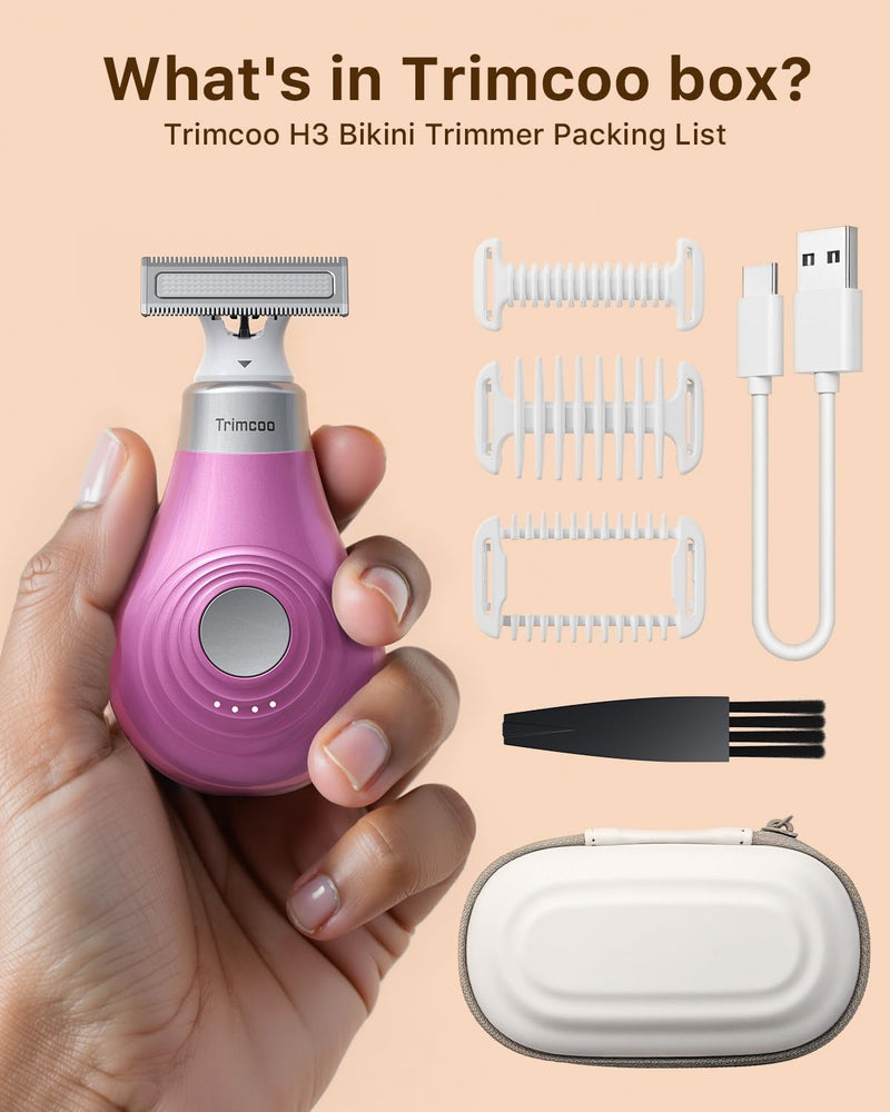 [Australia] - Mini Bikini Trimmer for Women - Intimate Pubic Hair Removal, Electric Body Groomer, Small Portable Wet/Dry Shaver, Magnetic Blade, USB-C Rechargeable with Travel Case, Easy to Clean (Pink) 