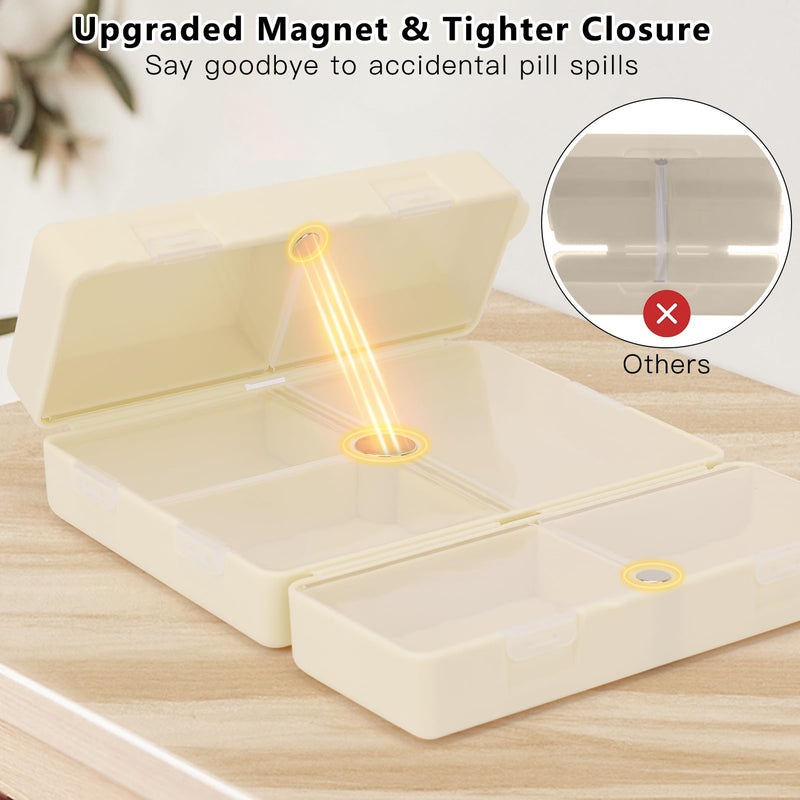 FYY Travel Pill Organizer, Pill Box Medicine Case-2pcs Beige | Easy to Use, Privacy Protection,Magnetic Foldable Pill Case for Purse or Pocket to Hold Vitamins,Supplements,Medication,2 Pcs Large (1 Piece), Small (1 Piece)