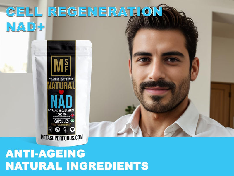 NAD and Trans Resveratrol | 99% Super Strength Anti Ageing | (1600mg) Serving | 60 High Strength Capsules NAD+ | Vegan with Piperine Max Absorption 60 count (Pack of 1)